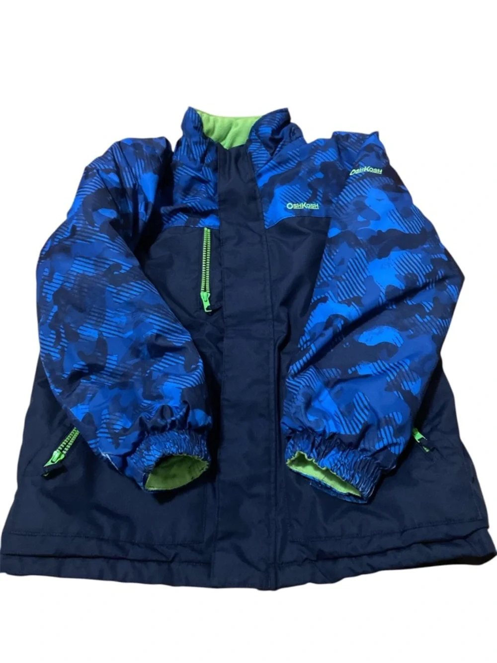 OshKosh B'gosh Navy and Bright Green Boys Puffer Jacket - Picture 1 of 4